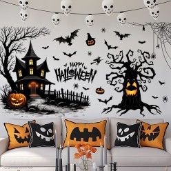 Наклейки декоративные Хэллоуин 60*40см "Дом в ночи"