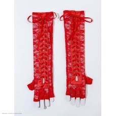 Перчатки без пальцев со шнуровкой Гипюр 34см красные