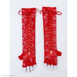 Перчатки без пальцев со шнуровкой Гипюр 34см красные