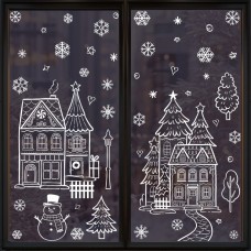 Наклейки статические НГ 48*35см "Дом, снеговик"