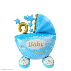 Фигура фольга 3D "Коляска" голубая 104*85см