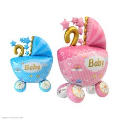 Фигура фольга 3D "Коляска" голубая 104*85см