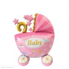 Фигура фольга 3D "Коляска" розовая 104*85см