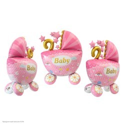Фигура фольга 3D "Коляска" розовая 104*85см