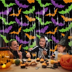 Занавес-Дождик 2*1,0м с рисунком "Летучие мыши" чёрный