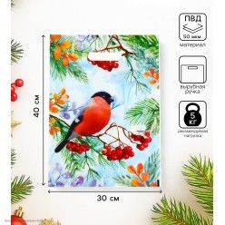 Пакет подарочный 29,5*39,5см "Снегирь на ветке" (ПВД 50мкм)