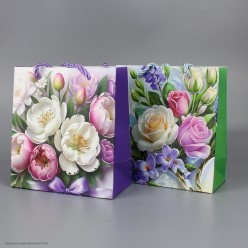 Пакет подарочный 14,3*15,5*7см "Цветы" тисн. (бумага)