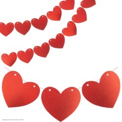 Гирлянда на ленте "Сердца" красные (картон) 300см, 8 шт