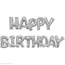 Шар фольга Надпись "Happy Birthday" серебро