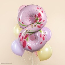 Шар фольга Цифра "8 Марта" тюльпаны 34"/86см