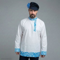 Косоворотка взрослая узорная "Дмитрий" р.54 гжель с картузом