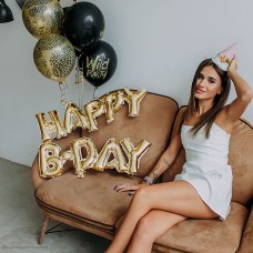 Шар фольга Надпись "Happy B-day" золото, 90*59 см