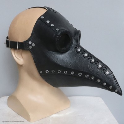 Маска латекс Чумной доктор короткий клюв (чёрная) РС17341-4