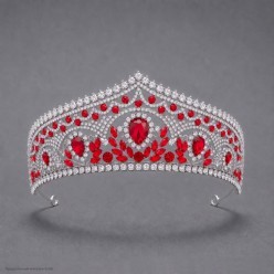 Диадема "Кокошник" на ободке (металл, стразы) сер-крас-проз