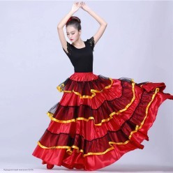 Юбка испанская, воланы фатин (атлас) 90см красно-чёрная