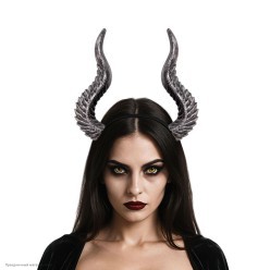 Рога изогнутые серебряные на ободке, 31*24см (пенорезина)