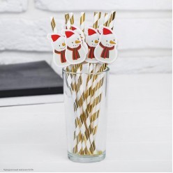 Трубочки для коктейля "Снеговик" 10 штук (бумага)