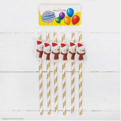 Трубочки для коктейля "Снеговик" 10 штук (бумага)