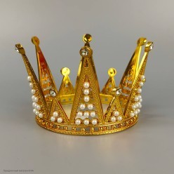 Корона Принцессы с жемчугом золотая 8*14*14см (пластик)