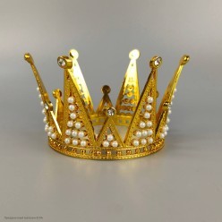 Корона Принцессы с жемчугом золотая 8*14*14см (пластик)