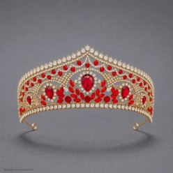 Диадема "Кокошник" на ободке (металл, стразы) зол-красн-проз