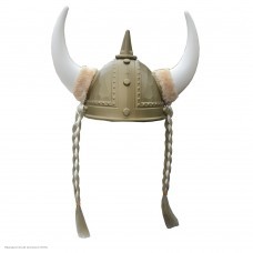 Шлем Викинга золотой с косами, большие рога, пика 33*26см
