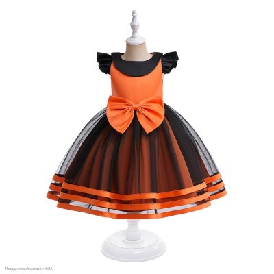 Платье нарядное с бантом оранжево-чёрное 130 см К9329-о-13