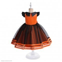 Платье нарядное с бантом оранжево-чёрное 130 см
