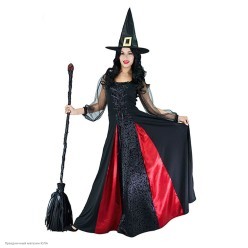 Костюм взрослый "Ведьма" (фатин. рукав) чёрно-красн р.44-46