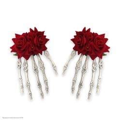 Заколка "Кисть скелета" белая с розой