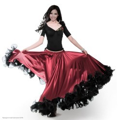 Юбка испанская с рюшей органза 90см бордово-чёрная