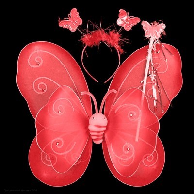 Набор Бабочки (крылья капрон, ободок, палочка) красный РС13033-к