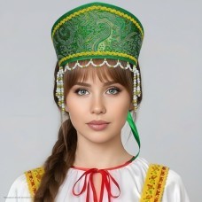 Кокошник "Дашенька" зелёный с золотом