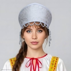 Кокошник "Дашенька" белый с серебом