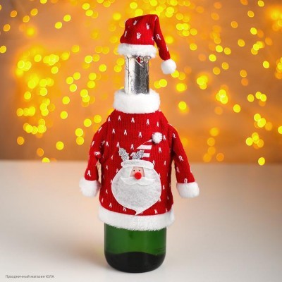 Одежда на бутылку "Дед Мороз" (свитер, колпак вязаные) 4790854