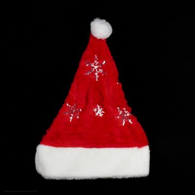 Колпак новогодний "Снежинки" пайетки, красный 40*29 см К0111-50