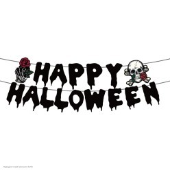 Гирлянда Хэллоуин "Happy Halloween" (череп с розой) 3 м
