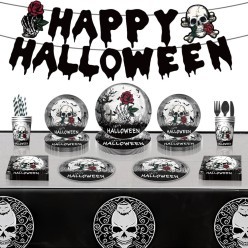 Гирлянда Хэллоуин "Happy Halloween" (череп с розой) 3 м