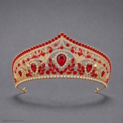 Диадема "Кокошник" на ободке (металл, стразы) зол-красный