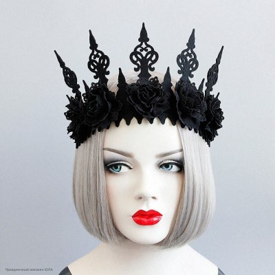 Корона-повязка на голову, чёрные кружевные цветы РС20514-95