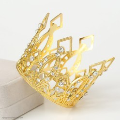 Мини-Корона (металл, стразы) 6*7,5см (под шпильки) золотая