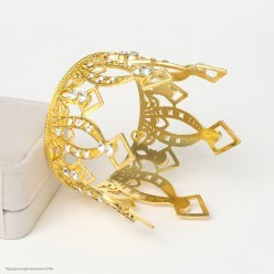 Мини-Корона (металл, стразы) 6*7,5см (под шпильки) золотая