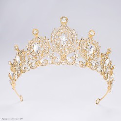 Диадема "Флёр" на ободке (металл, стразы прозрачные) золотая
