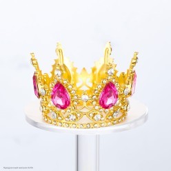 Мини-Корона (металл, стразы)  6 капель розовых 4,2*5см зол