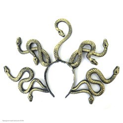 Ободок "Горгона" змеи 32*44см античн.золото (пластик)