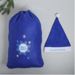 Набор новогодний: мешок 40*60 см, колпак (фетр) синий