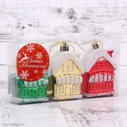 Украшение ёлочное "Домик" 3 шт (пластик) 5,5*3,5 см