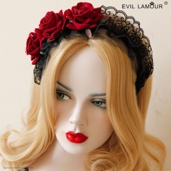 Ободок Цветочный с фатином и кружевом (бордовые розы)