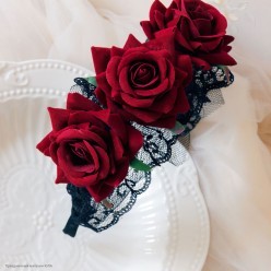Ободок Цветочный с фатином и кружевом (бордовые розы)