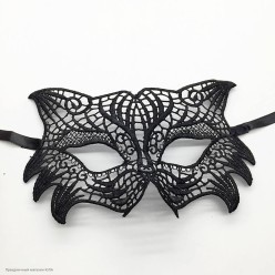 Полумаска кружевная "Тигр/Кот" (чёрная) 18*12см